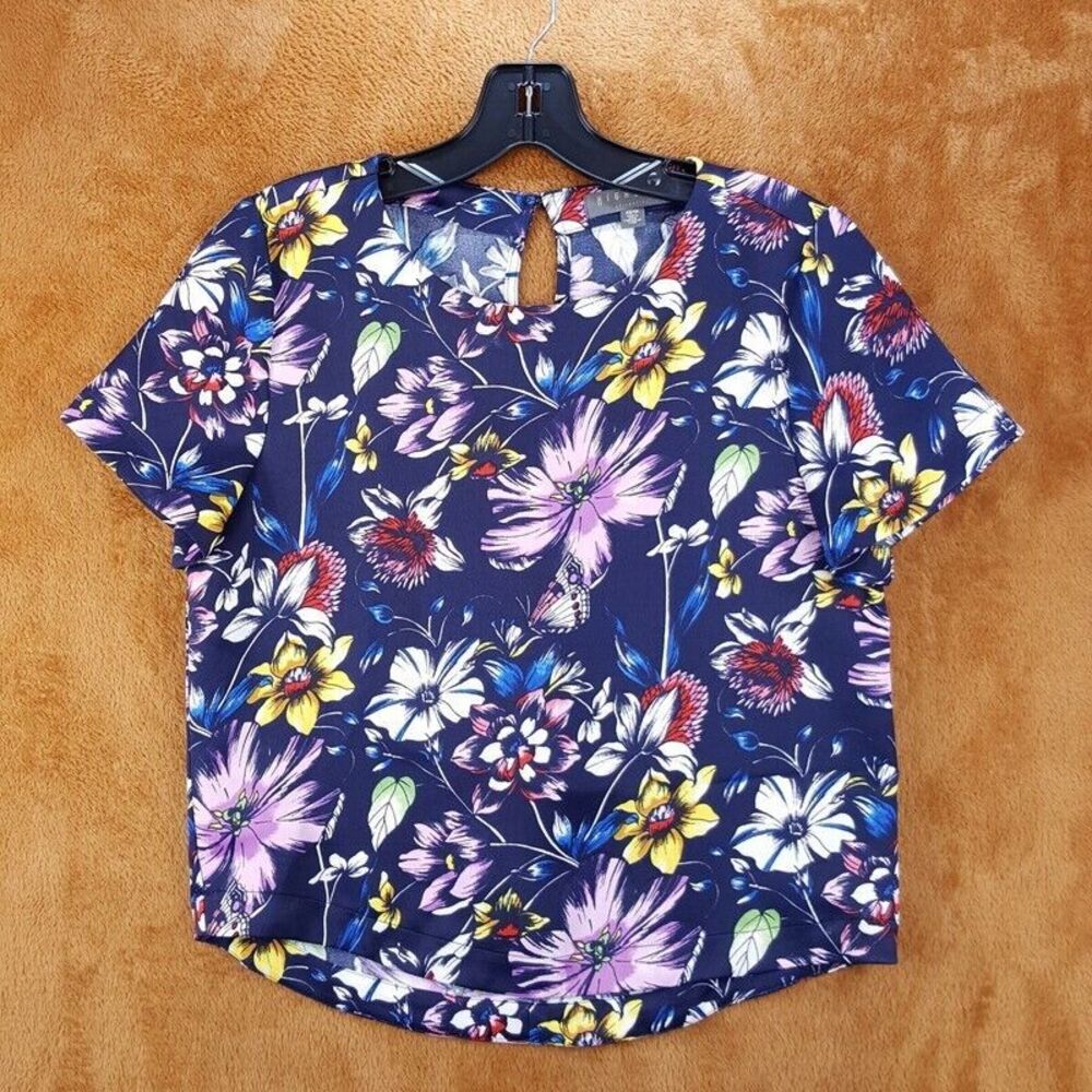 HIGHLINE Womens Top XS Purple Pullover Floral Keyhole Fitted Stretch Flower